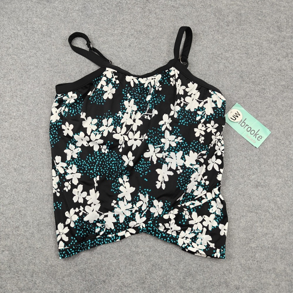 Penbrooke Tankini Swim‎ Top Womens 20W Black Floral Adjustable Straps New